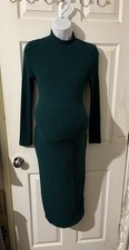 Shein Ladies Maternity Size S Dark Green Ribbed Stand Collar Midi Dress