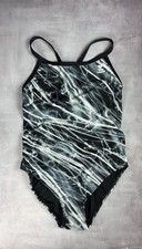 TYR One Piece Swimwear bathing suit swim black Splatter women size 40 0045
