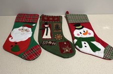 Set of 3 Christmas Stockings Santa Snowman Patchwork Plaid Appliqu  18"
