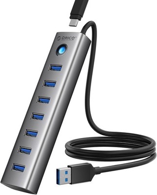 ORICO USB 3.0 Hub, 5Gbps Aluminum 7 Port USB Hub, 100CM Long Cable with Port