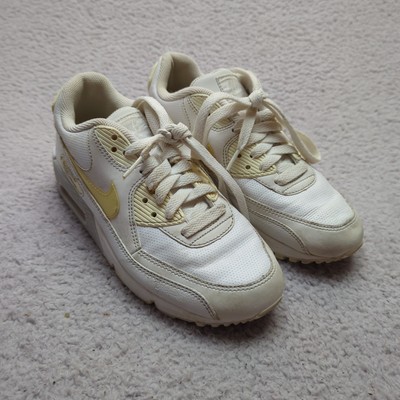Nike Air Max 90 Damen UK4 Weiß Gelb Turnschuhe Retro Laufschuhe Sneaker