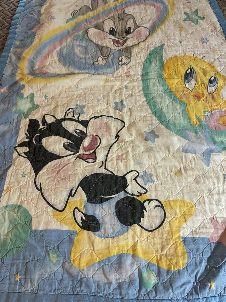 Baby Looney Tunes 复古婴儿扔毯 Tweety Bug Bunny Sylvester 绗缝阅读 — 第 3/4 张图片