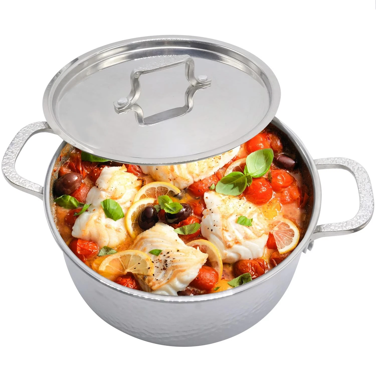Tri Ply Stainless Steel Stock Pot with Lid 5 Quart Hammered Stockpot Inductio...