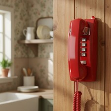 Traditional Red Wall Phone for Landline: Stylish, Durable, Emergency Ready