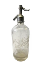 Antique Clear Glass MH Myers New York Bell Bev Water Seltzer Bottle Decorative