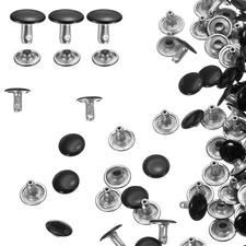 60 Set Double Cap Leather Rivet 10x10mm Round Cap Tubular Rivet Black