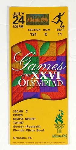 1996 Atlanta Olympics SOCCER ticket JULY 24 -Florida, used without stub but mint