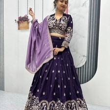 Purple Peacock Embroidered Lehenga Choli Set with Lavender Dupatta