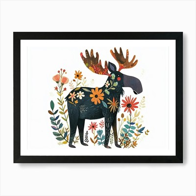 Little Floral Moose 3 Art Print Framed Wall Art Poster Canvas Print Picture