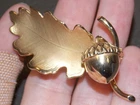 Vintage Giovanni Oak Leaf Acorn Goldtone Saint Polished Brooch Costume Jewelry