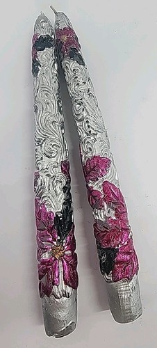 Par de velas de cena cónicas metálicas vintage poncedias talladas 8" sin quemar - Imagen 7 de 13