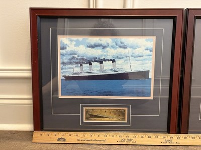 2 VTG RMS TITANIC Framed Art Prints w/ Stamps Postal Commemorative