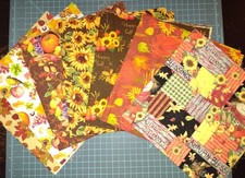 Lot of 7 Fall Fabric 19.5" Squares for Crafts, Pumpkins Sunflowers Scarecrows