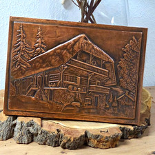Vintage Kupferbild Relief Schwarzwaldhaus / Bergh&uuml;tte &ndash; Rustikale Deko