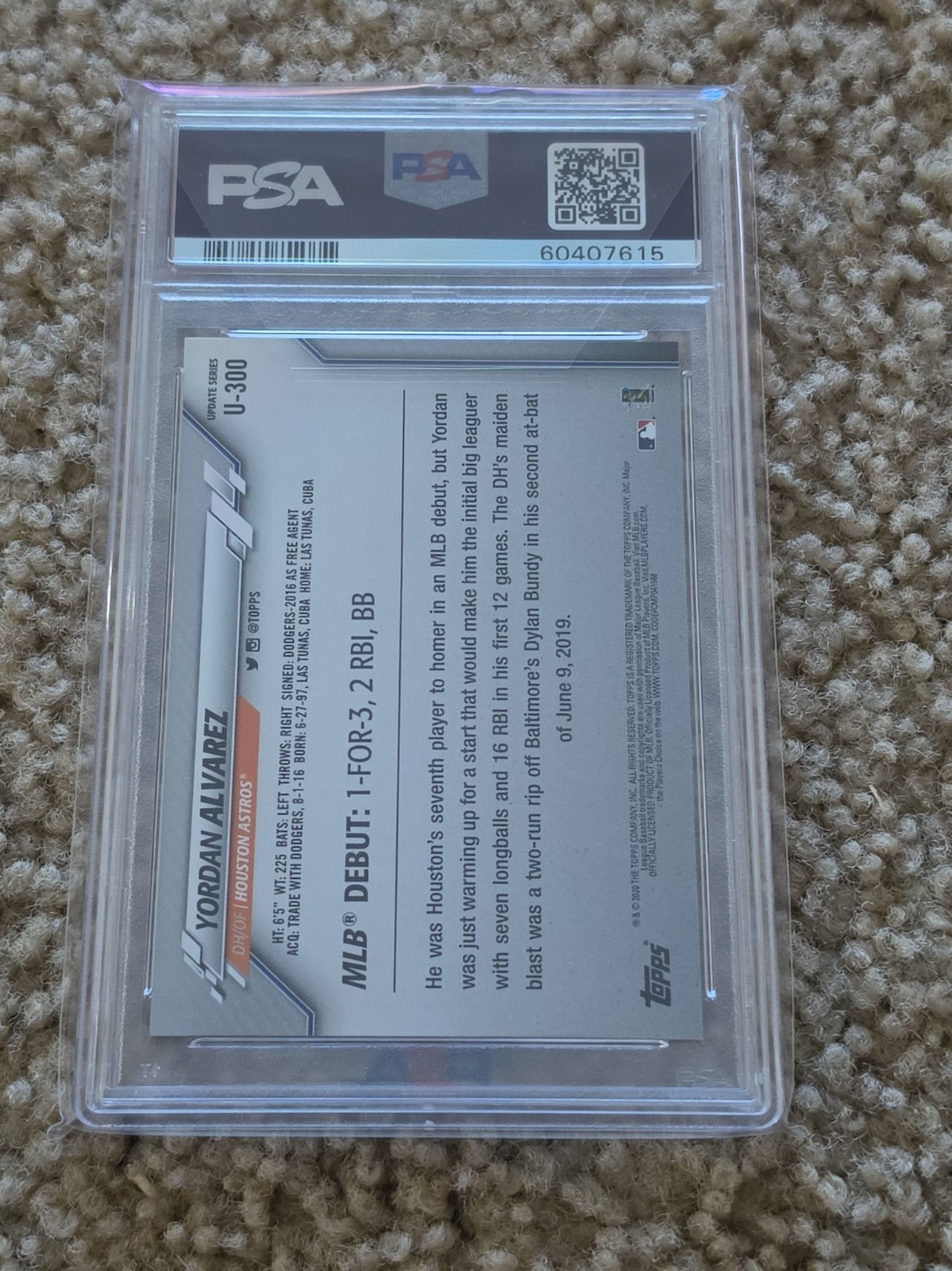 2020 Topps Update Red Foil Yordan Alvarez Psa 10 view 2