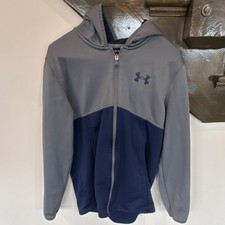 Under Armour Boys YXL Gray Navy ColdGear Full Zip Hoodie Fleece Long Sleeve