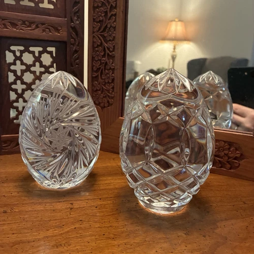 2 Vintage Waterford Crystal Egg Paper Weight Decor EUC