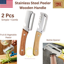 1-3x Stainless Steel Peeler with Wooden Handl...