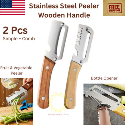 1-3x Stainless Steel Peeler with Wooden Handle Fruit and Vegetable Slicer 2026