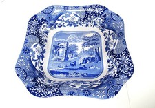 SPODE BLUE ITALIAN SQUARE SALAD BOWL COUNTRY SCENE PATTERN VERY GOOD CONDITION