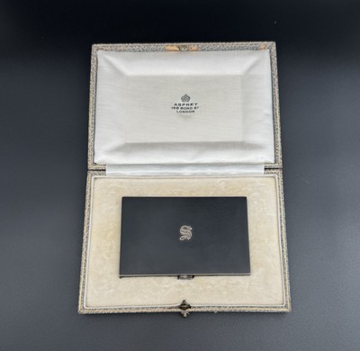 Seltenes Art Deco Zigarettenetui massiv Silber & schwarze Emaille - 1933 - Asprey & Co Ltd