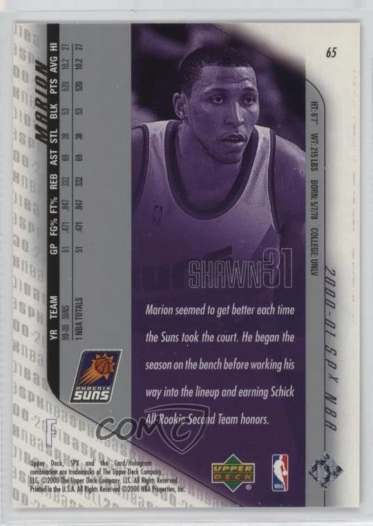 2000-01 SPx Shawn Marion #65 - Image 2 of 2