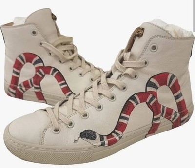 Gucci Snake-print High Top Sneakers White Green-Red Stripe  display picture 3