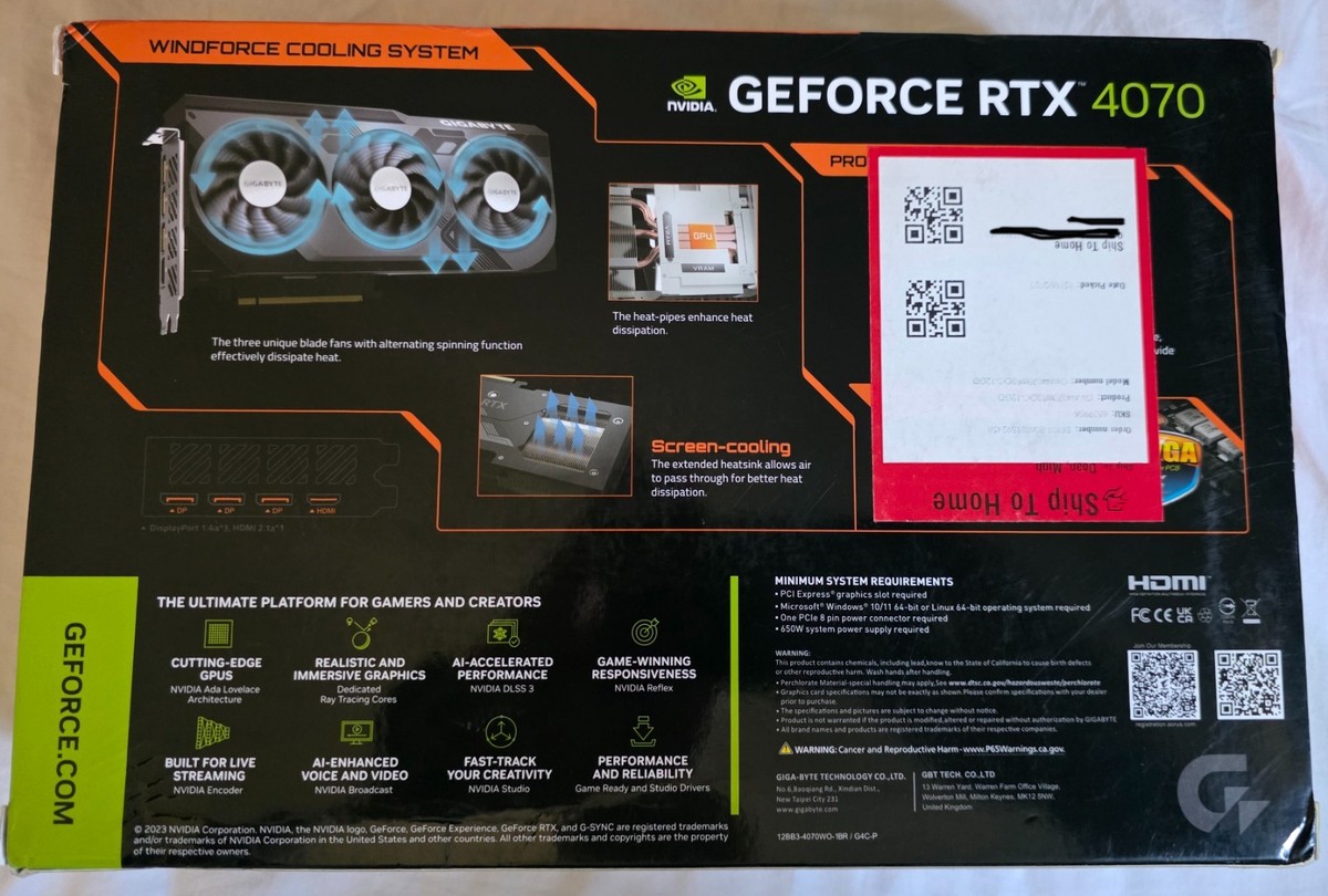 GIGABYTE NVIDIA GeForce RTX 4070 Windforce OC 12GB GDDR6X Graphics