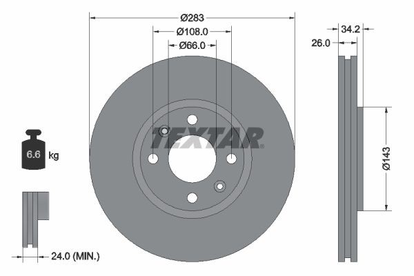Textar Bremsscheiben Textar Pro Ø 283Mm AußEnbelüFtet Beschichtet 92111603-image