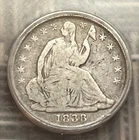 1838 no drapery, small stars Seated Liberty half dime, ICG VG-8 - scarce variety