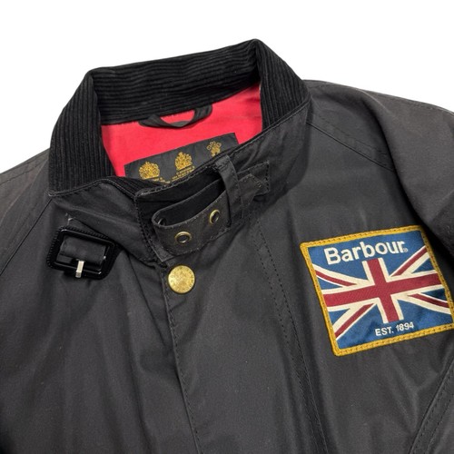 Barbour International A34 Union Jack Wax Jacket A7 Mens Small Black Biker Flag - Picture 4 of 23