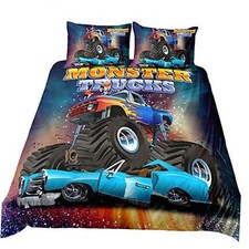 ,3D Monster Truck Home Bedding,Crushing on Car Freestyle Monster Truck Twin