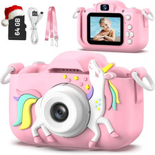 Ruzt Kids Fun Toy Digital Video Camera 1080P with Silicone Cover  64GB SD Card