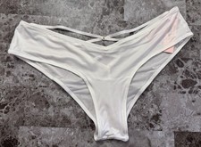 NWT VICTORIA'S SECRET WHITE SATIN SMOOTH STRAPPY BACK HIGH LEG CHEEKY PANTIES