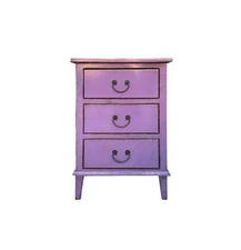 Distressed Lavender Purple 3 Drawers Flare Legs End Table Nightstand ws4383