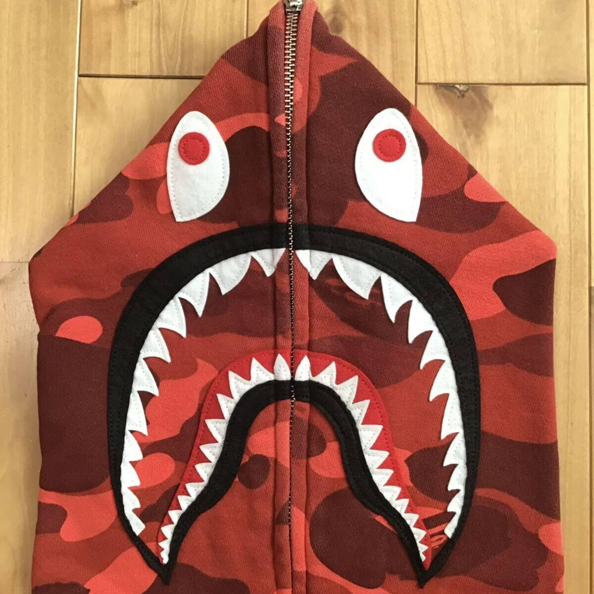 BAPE Red camo Shark full zip hoodie A Bathing Ape Size M | eBay
