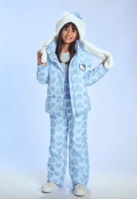 HELLO KITTY x forever 21 Girls Blue Heart Puffer Insulated Pants Size 13/14 NWT