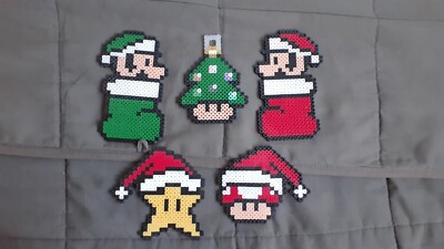 Super Mario Christmas Items Perler Bead Sprite 5-Pack