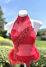 RED HALTER STYLE CUSTOM JAZZ DANCE COSTUME SMALL ADULT NEW  FREE SHIP US 