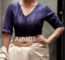 Stylish V- neck Front Open Dupion silk Non Padded Long sleeves Saree Blouse, Des