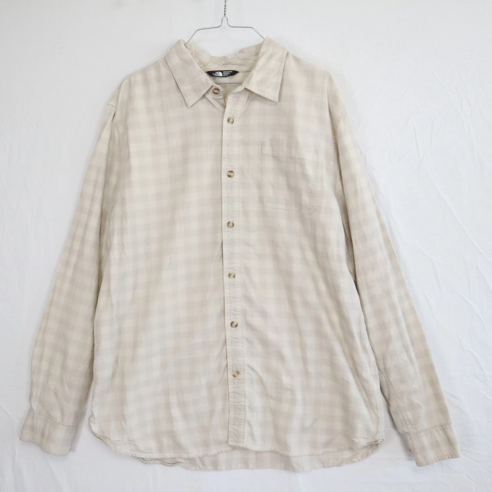 The North Face Shirt Mens XL Outdoor Casual Pocket Button Up Beige Long Sleeve