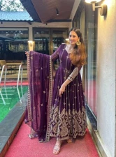 Indian Designer Wine Georgette Anarkali Suit With Dupatta For Festival