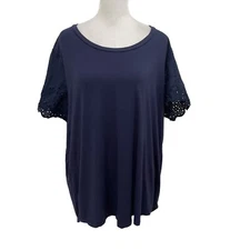 Kindred Bravely Eyelet Maternity Nursing Top T-Shirt Blouse Navy Blue size 1X