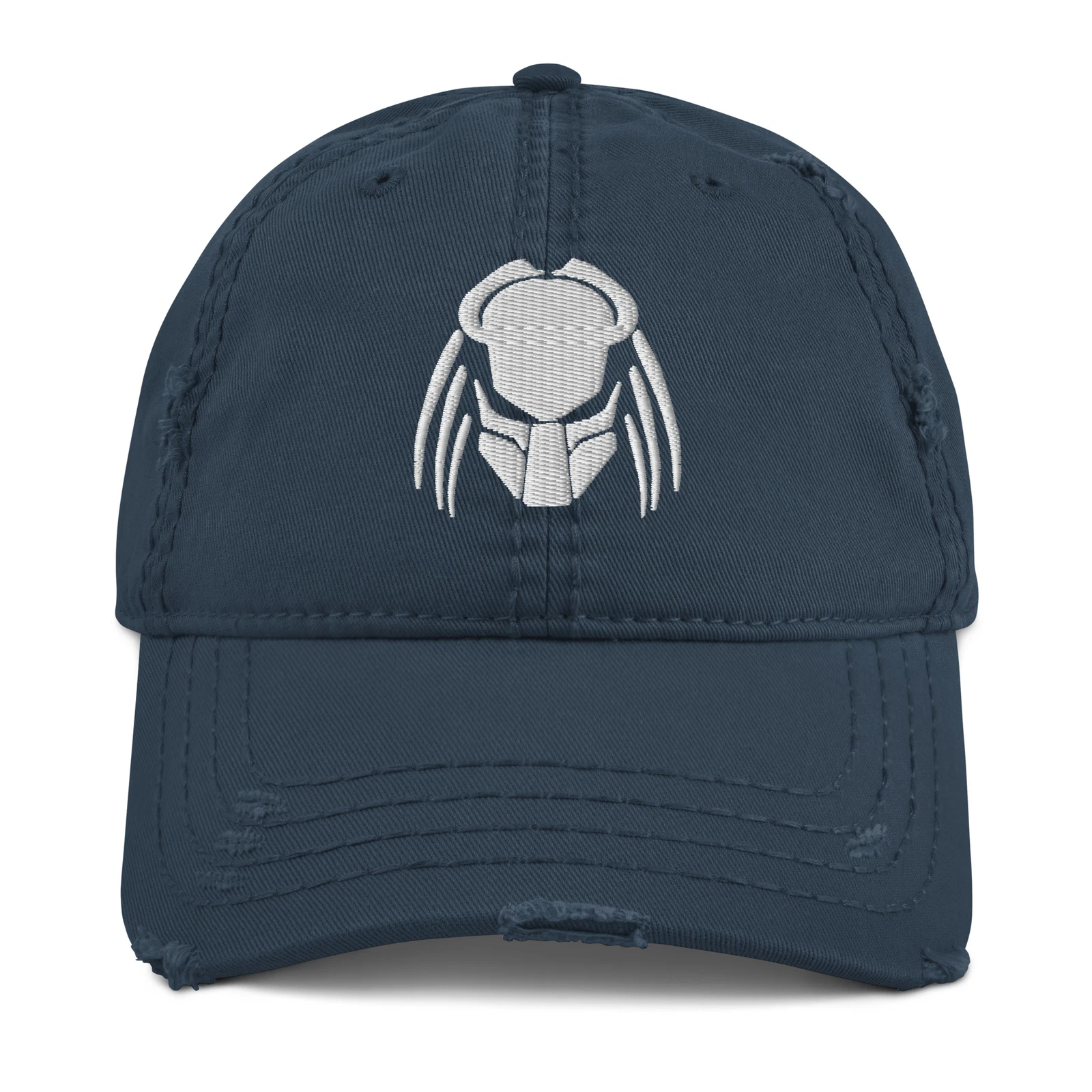 Embroidery Distressed Dad Hat with Alien Predator Hybrid Mask Design