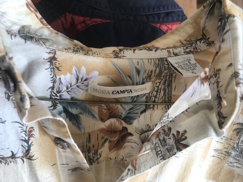Mens XL CAMPIA MODA Shirt Button-Up Boats Hits Palm Trees Hawaiian - Picture 3 of 4