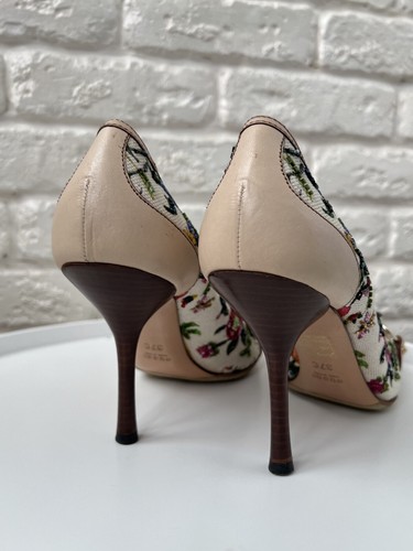 Gucci Multicolor Floral Printed Canvas Bamboo Horsebit Pupms Heels Size 37 - Picture 6 of 10
