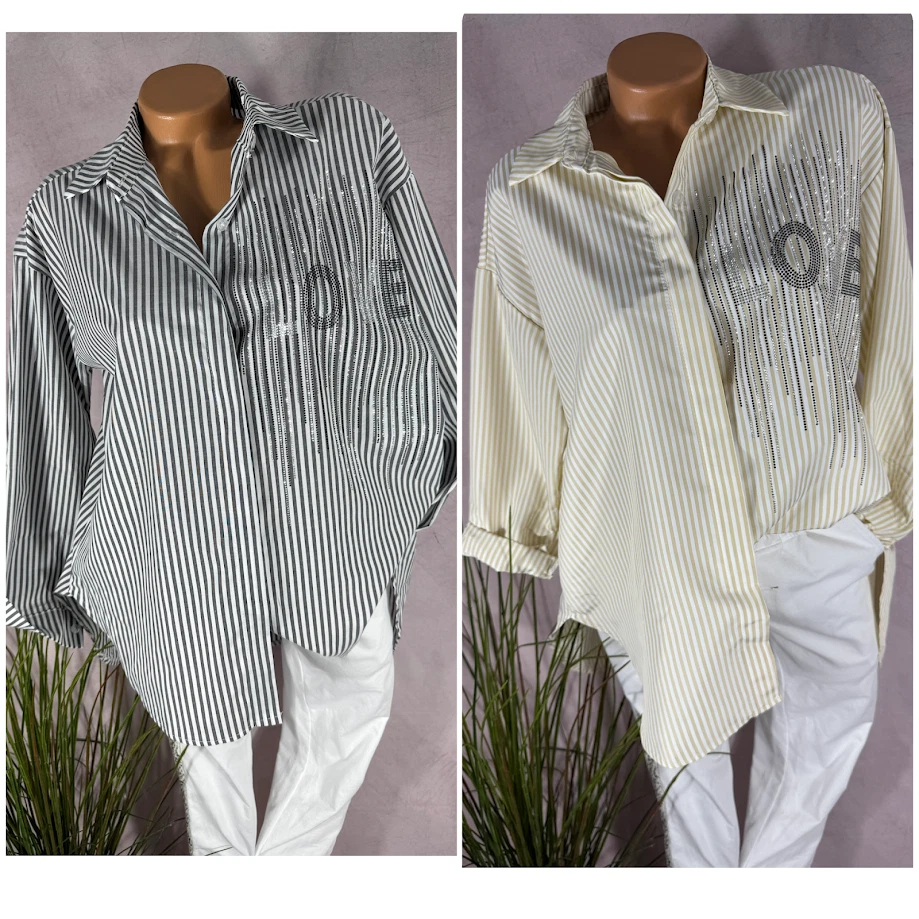 NEU Vokuhila long BLUSE Hemd Tunika Italy LOVE  gestreift 38 40 42 - Bild 1 von 1