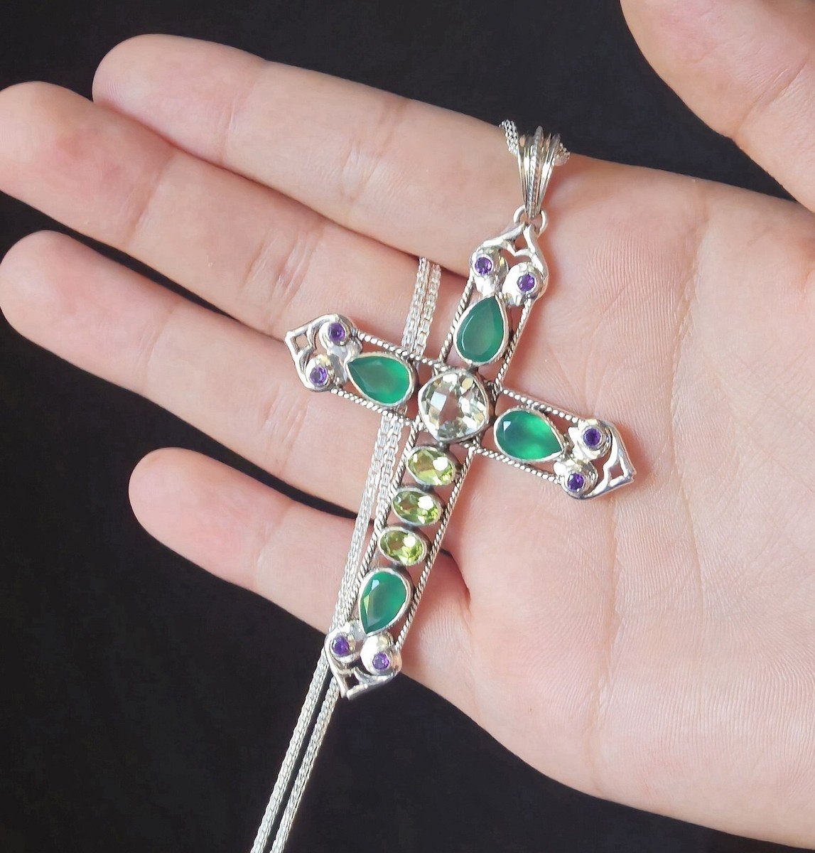 Nicky Butler 925 Sterling Silver Chalcedony Prasiolite Cross  display picture 1