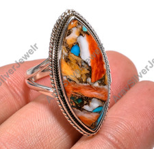 Orange Spiny Oyster Turquoise Ring 925 Sterling Silver Handmade Statement Ring