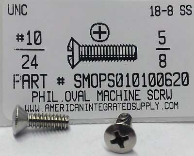 #10-24x5/8 Oval Head Phillips Machine Screws Stainless Steel (30)